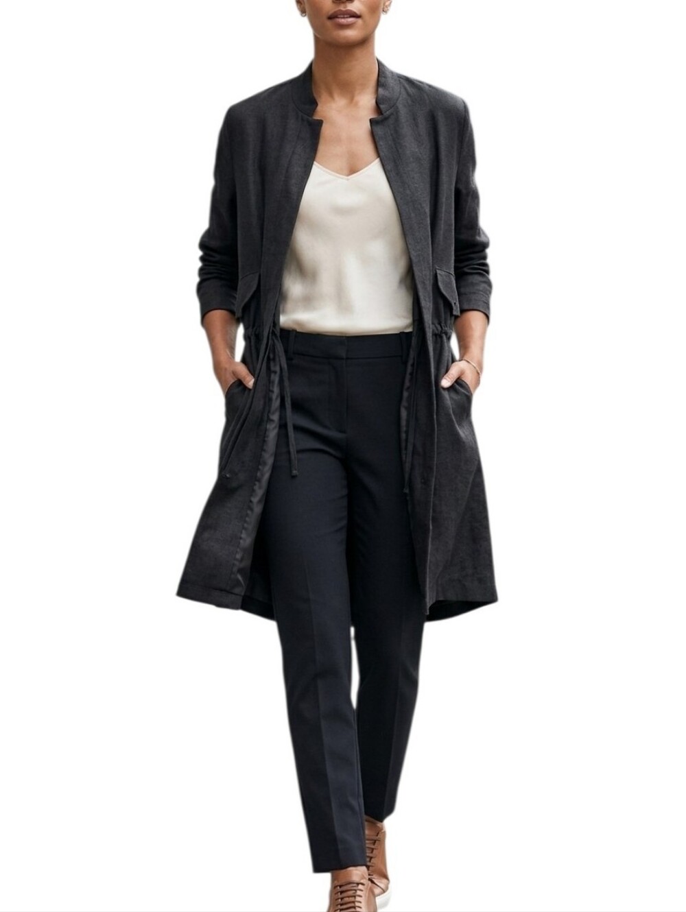 ARITZIA Community Tarsus Black Linen Trench Jacket Women's Size XS